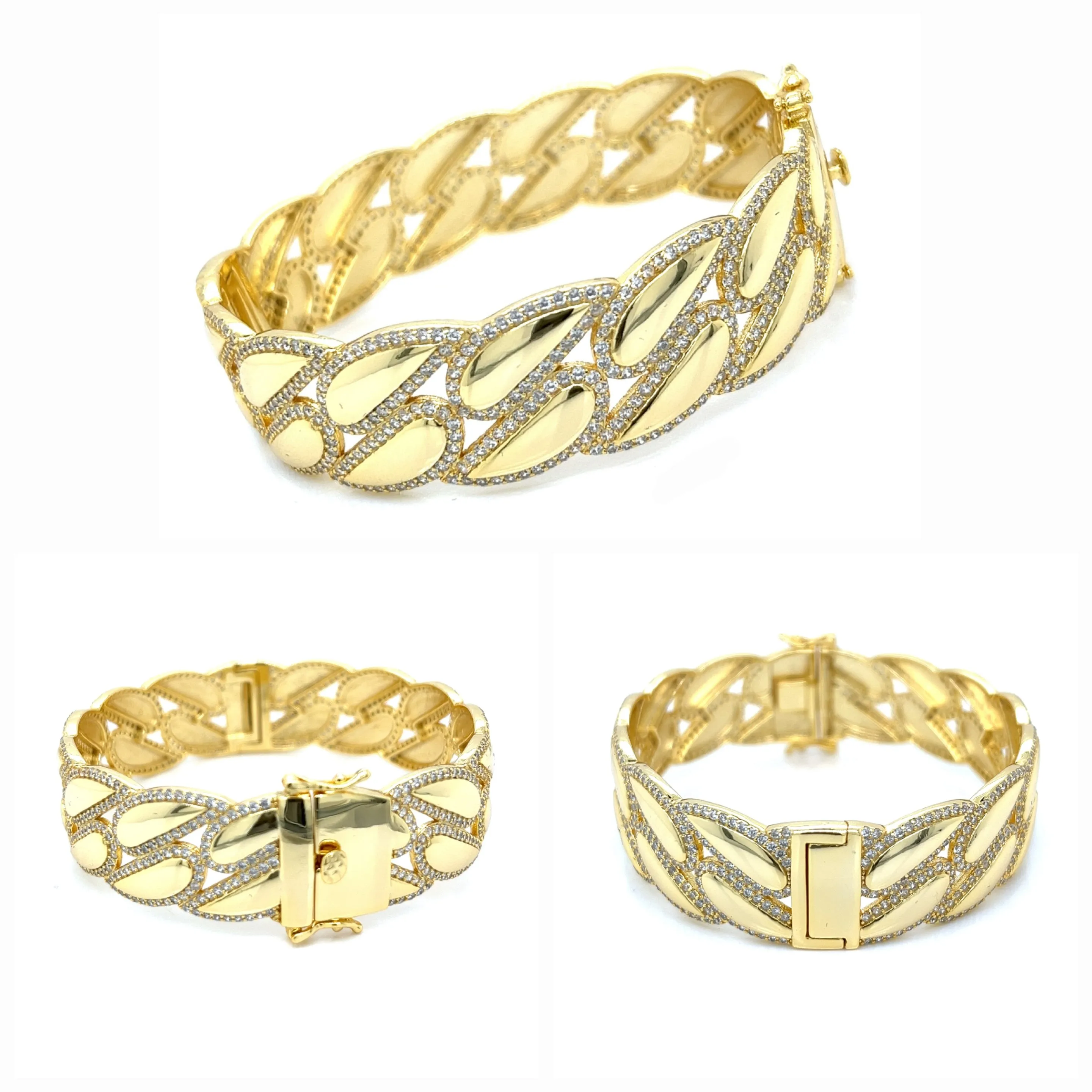 High End 14k Plated over Sterling 925 Fancy Cubic ZIrconia Bangle Bracelet