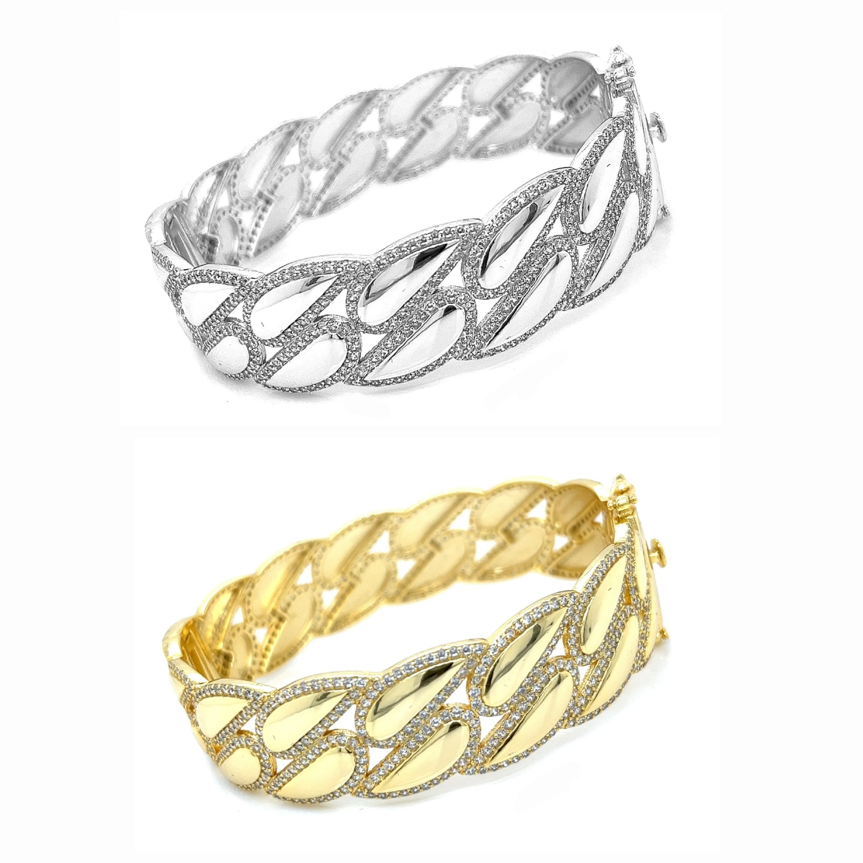 High End 14k Plated over Sterling 925 Fancy Cubic ZIrconia Bangle Bracelet