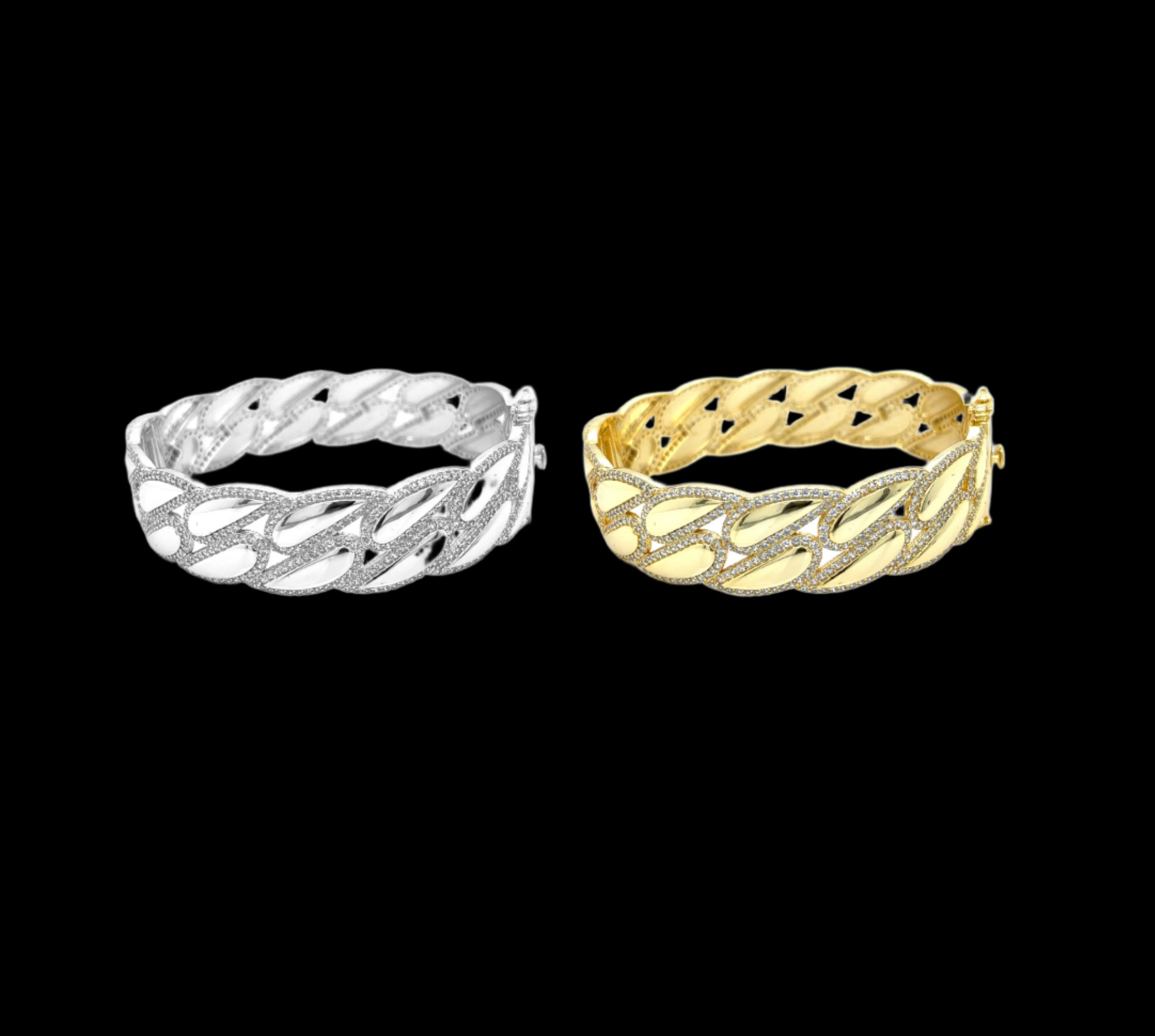 High End 14k Plated over Sterling 925 Fancy Cubic ZIrconia Bangle Bracelet