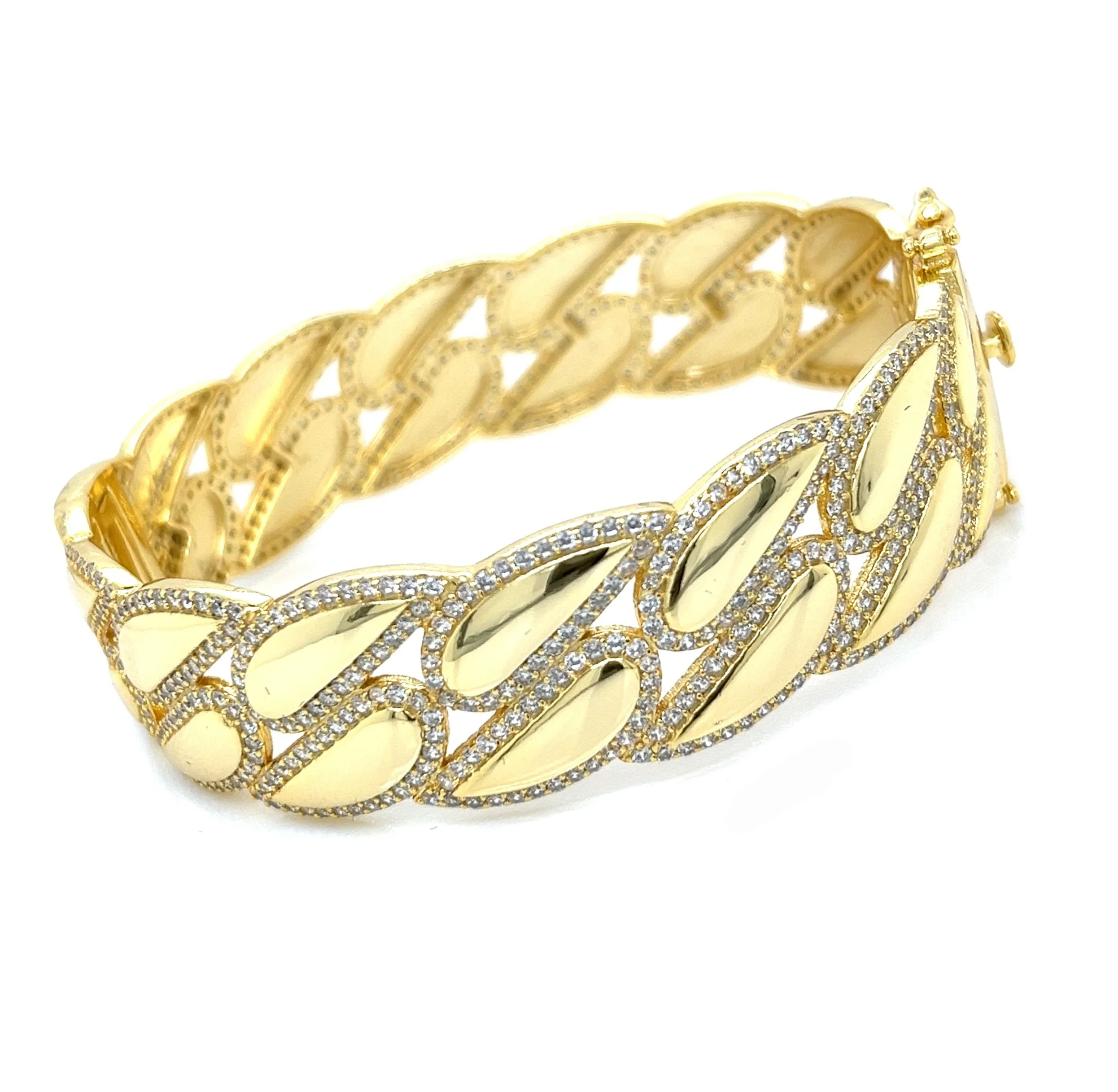 High End 14k Plated over Sterling 925 Fancy Cubic ZIrconia Bangle Bracelet