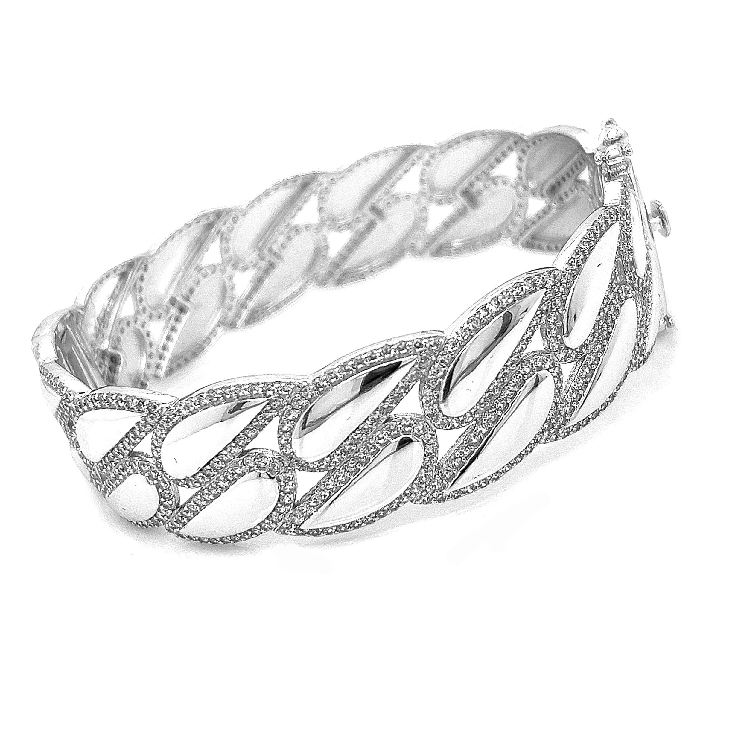 High End 14k Plated over Sterling 925 Fancy Cubic ZIrconia Bangle Bracelet
