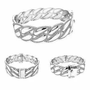 High End 14k Plated over Sterling 925 Fancy Cubic ZIrconia Bangle Bracelet