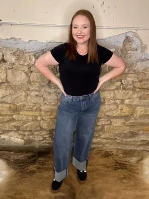 High rise cuffed cropped jeans