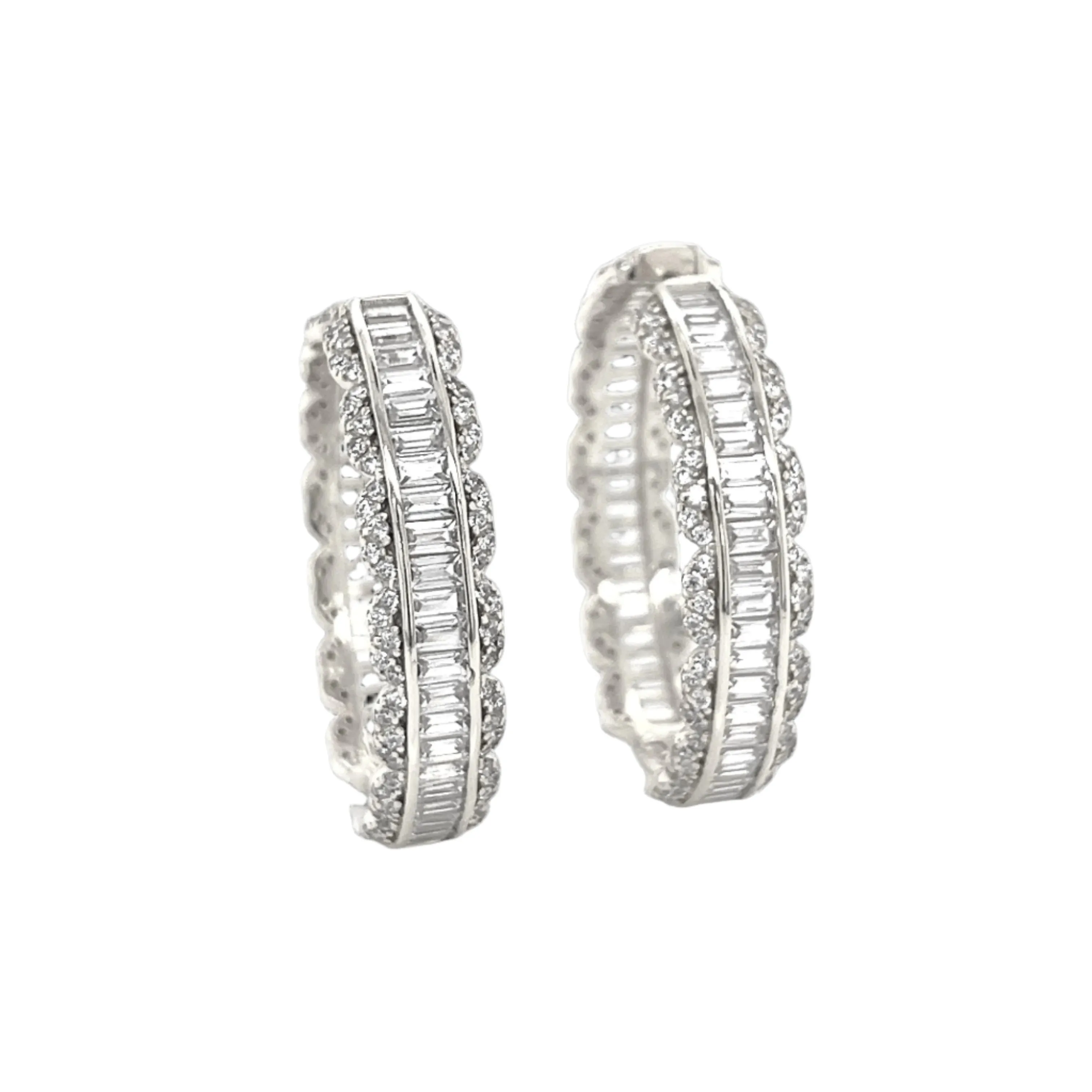 Hoop & Huggies Baguette Cubic Zirconia Sterling Earrings - C2314169