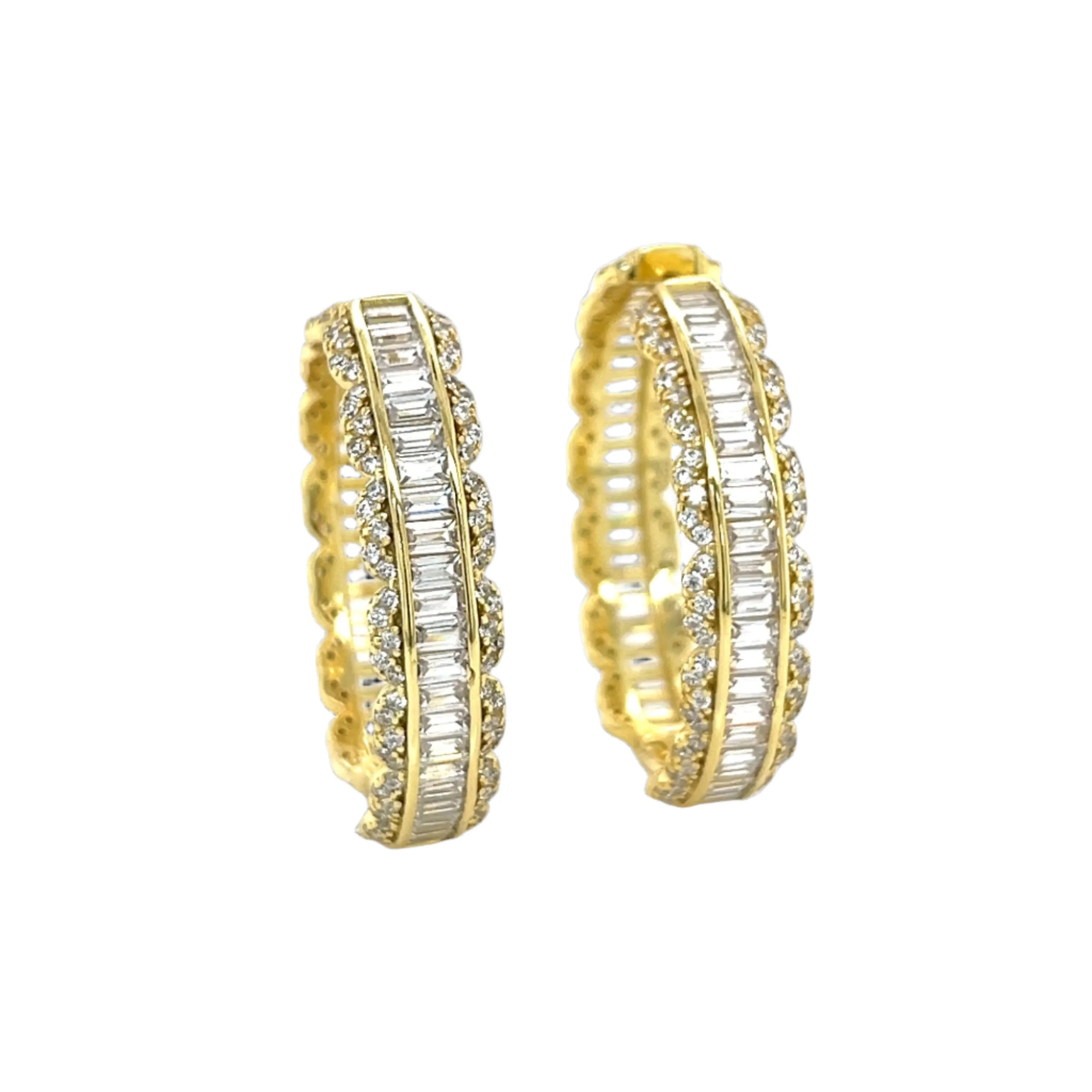 Hoop & Huggies Baguette Cubic Zirconia Sterling Earrings - C2314169