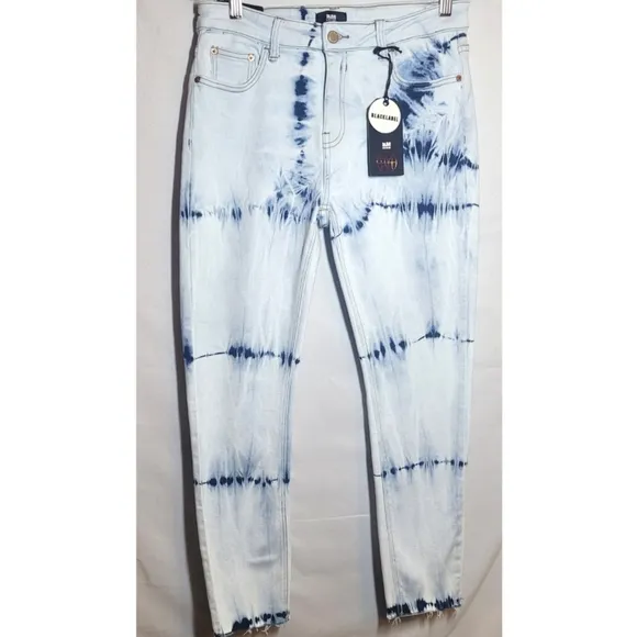 I&amp;M JEANS Blue Denim Emma Tie Dye Size 13 Skinny Black Label Midrise Frayed NWT