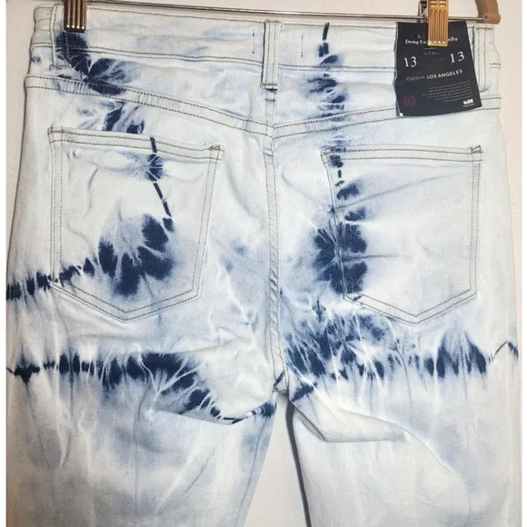 I&amp;M JEANS Blue Denim Emma Tie Dye Size 13 Skinny Black Label Midrise Frayed NWT