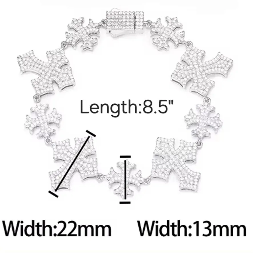 Iced Out Crosses Moissanite Sterling Silver 925 Unisex Bracelet - M301739