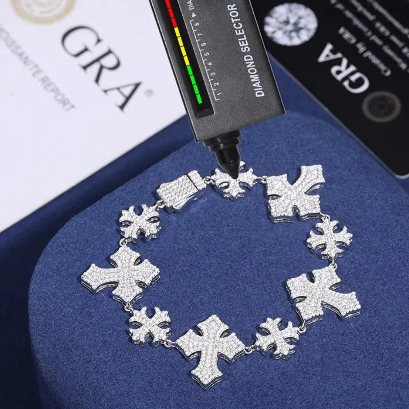 Iced Out Crosses Moissanite Sterling Silver 925 Unisex Bracelet - M301739