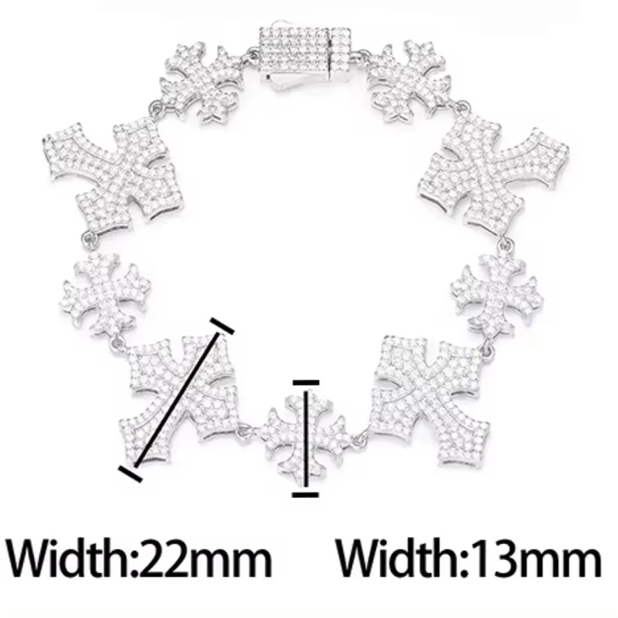 Iced Out Crosses Moissanite Sterling Silver 925 Unisex Bracelet - M301739