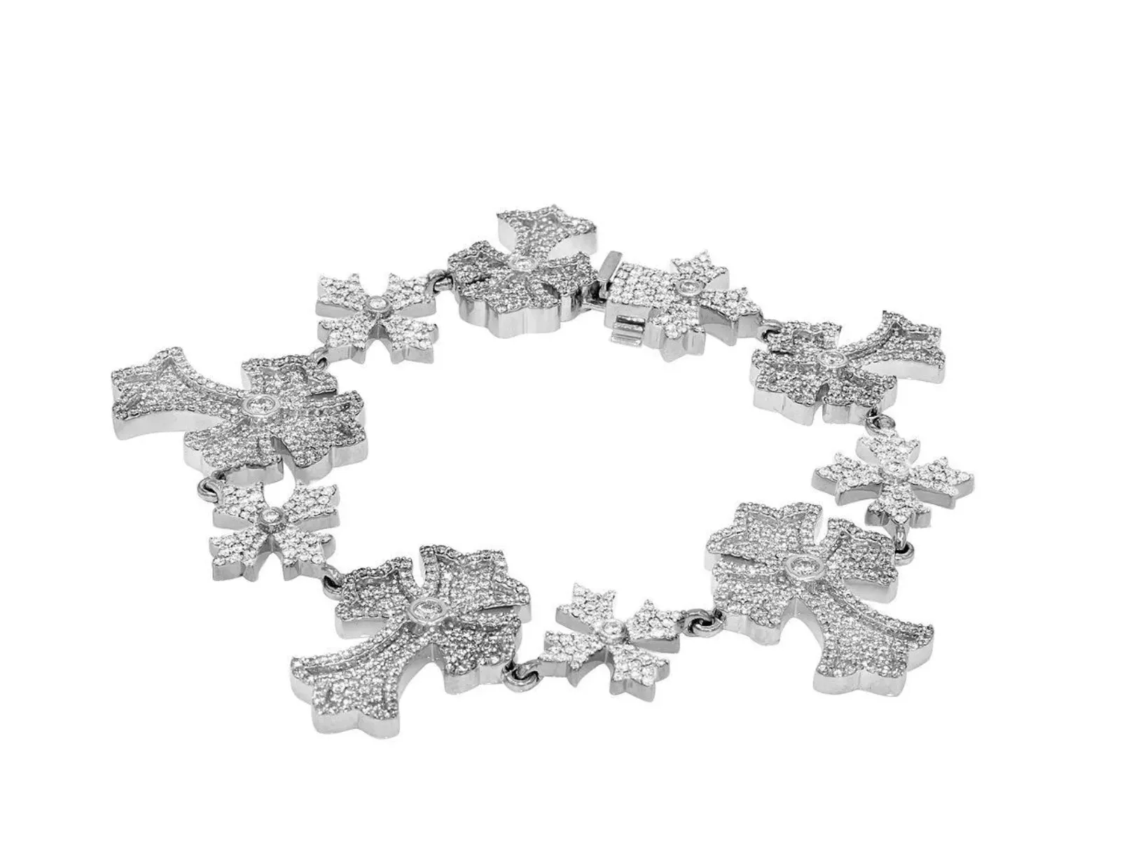 Iced Out Crosses Moissanite Sterling Silver 925 Unisex Bracelet - M301739