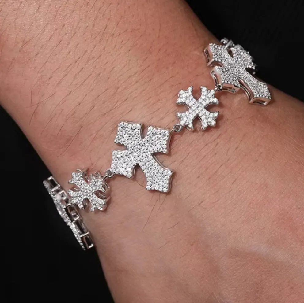 Iced Out Crosses Moissanite Sterling Silver 925 Unisex Bracelet - M301739