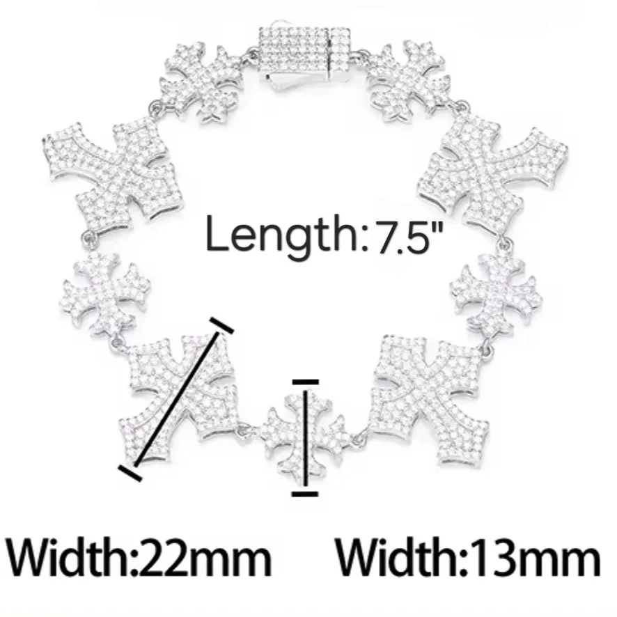 Iced Out Crosses Moissanite Sterling Silver 925 Unisex Bracelet - M301739