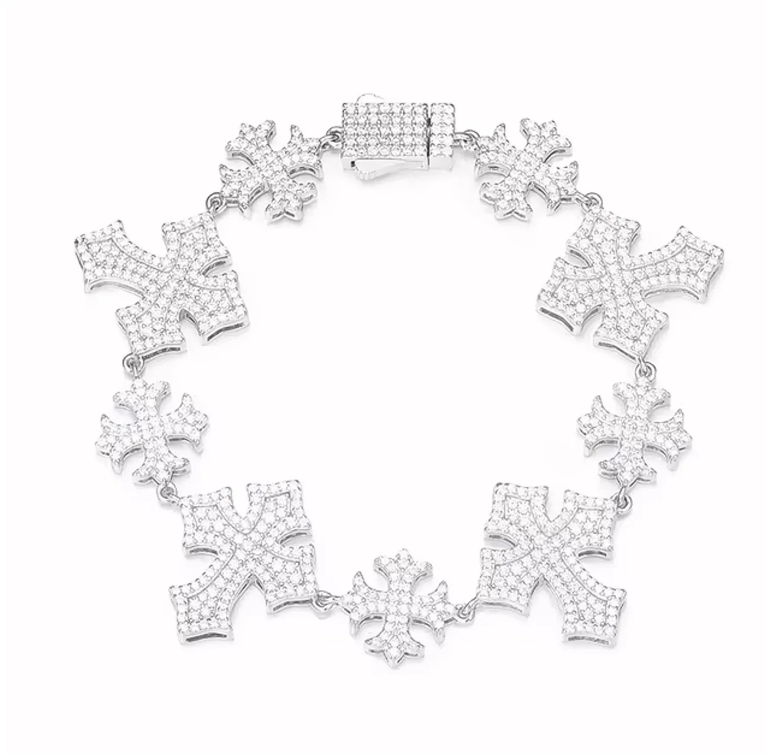Iced Out Crosses Moissanite Sterling Silver 925 Unisex Bracelet - M301739