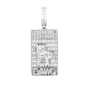 Iced Out Mens DAWG Rectangle Medallion With Bulldog 2.25" Charm Pendant - C417069