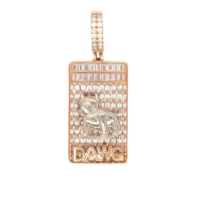Iced Out Mens DAWG Rectangle Medallion With Bulldog 2.25" Charm Pendant - C417069