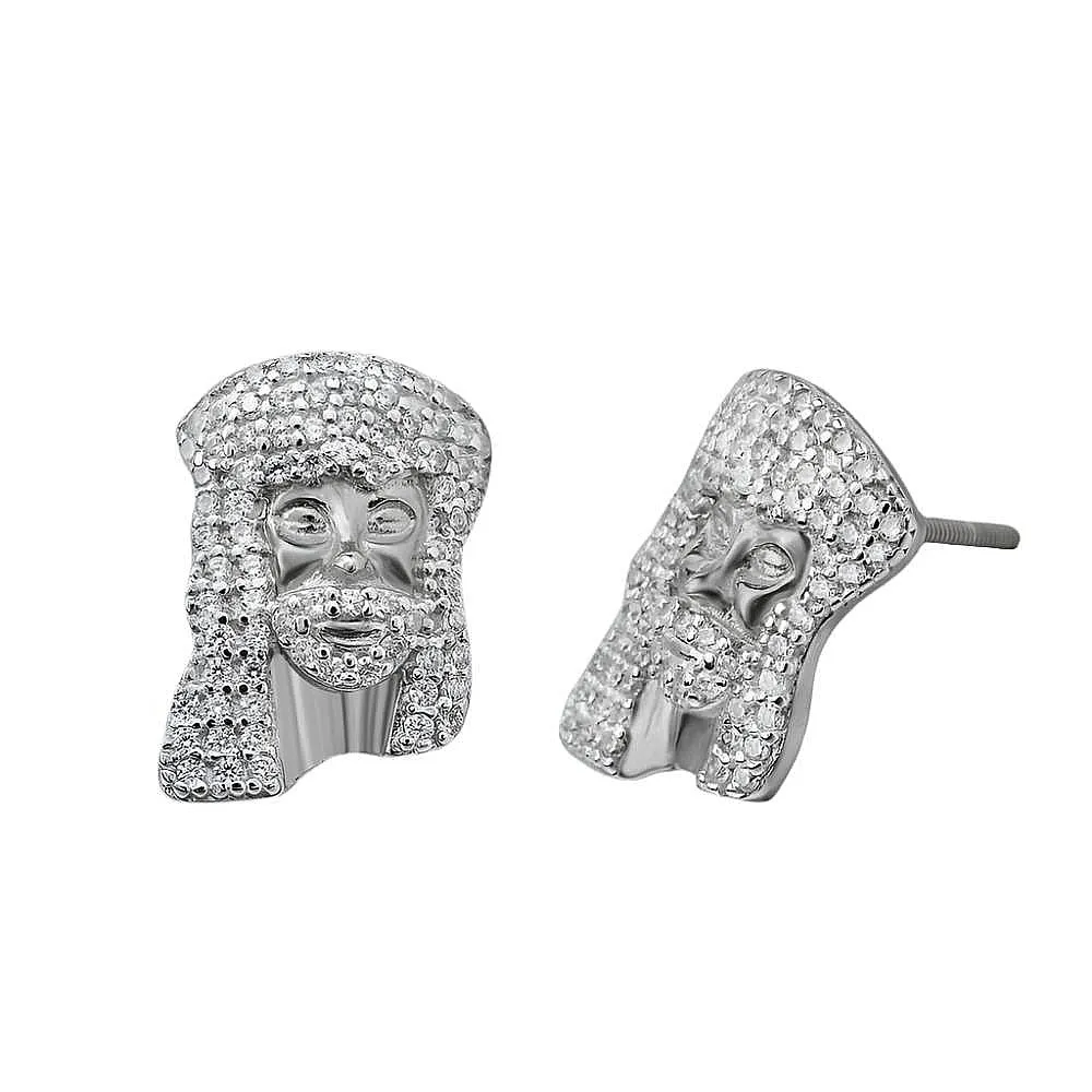 Iced Out Unisex Solid Jesus Face Screw Lab-Created Moissanite Silver 925 Earrings - M200029