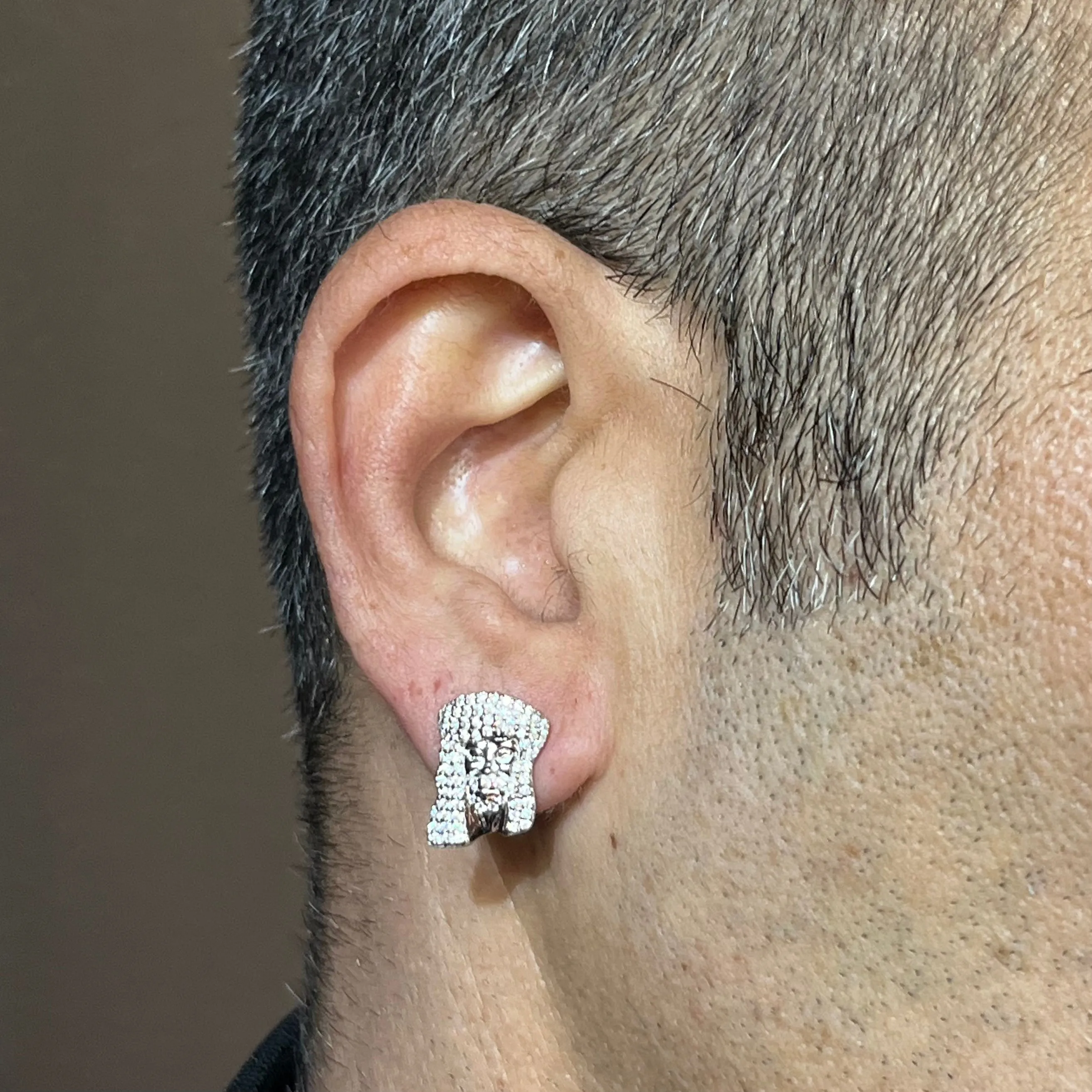 Iced Out Unisex Solid Jesus Face Screw Lab-Created Moissanite Silver 925 Earrings - M200029