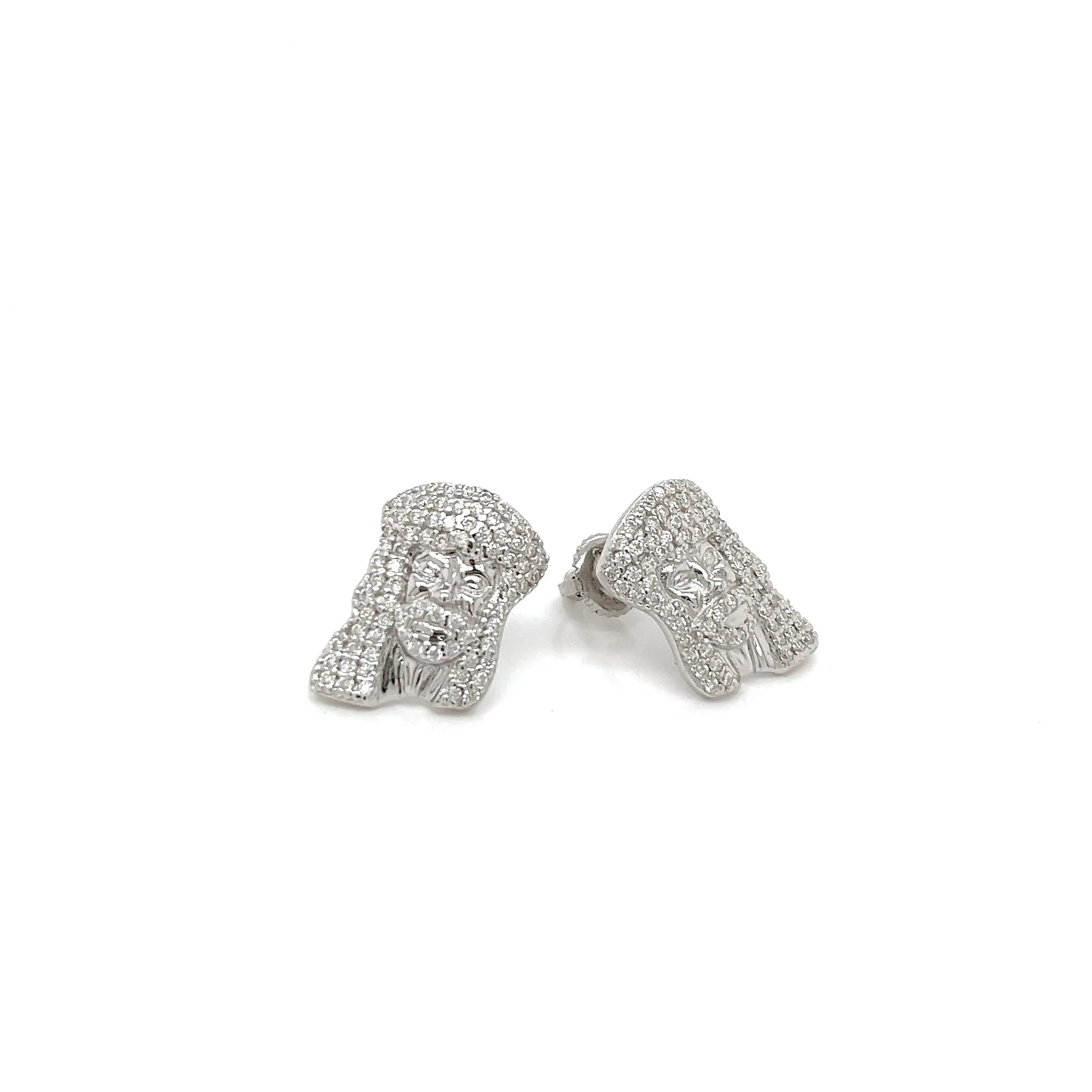 Iced Out Unisex Solid Jesus Face Screw Lab-Created Moissanite Silver 925 Earrings - M200029
