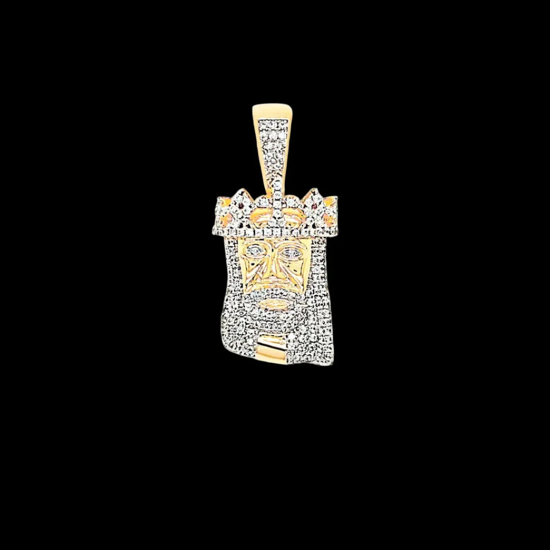 Icy Zirconia Religious Jesus Face Crown 1.25" Charm Pendant - C43789