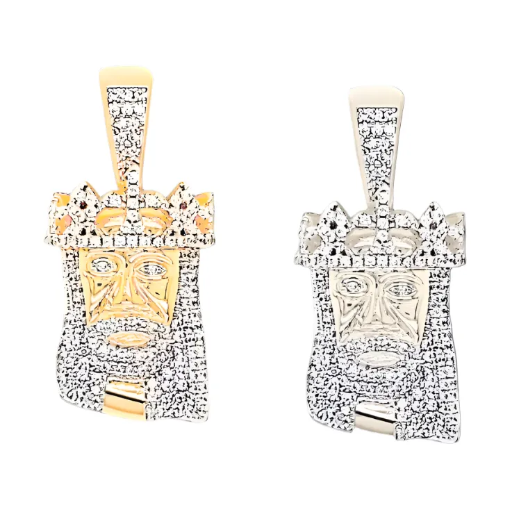 Icy Zirconia Religious Jesus Face Crown 1.25" Charm Pendant - C43789