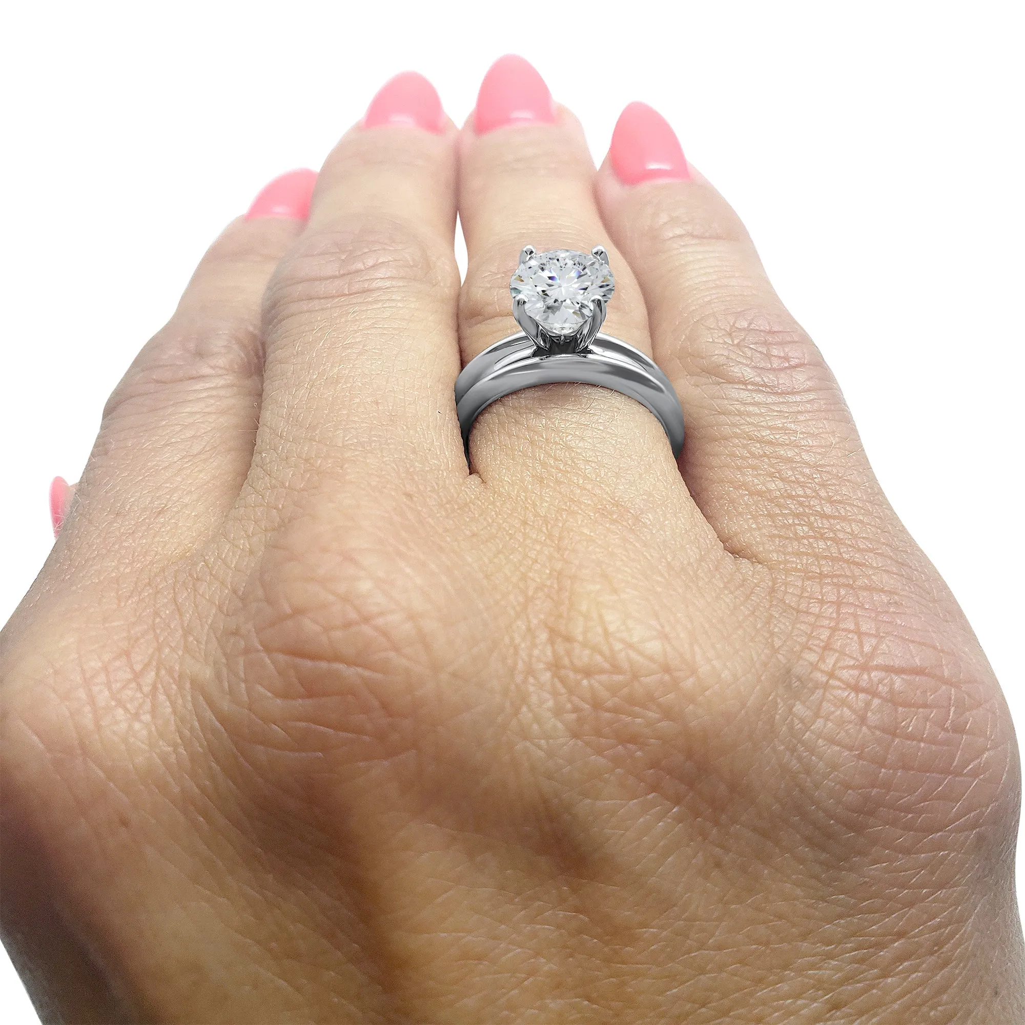 IGI Certified Diamond F Color Bridal Set | 14k White Gold 4-Prong Solitaire Engagement Ring and Wedding Band