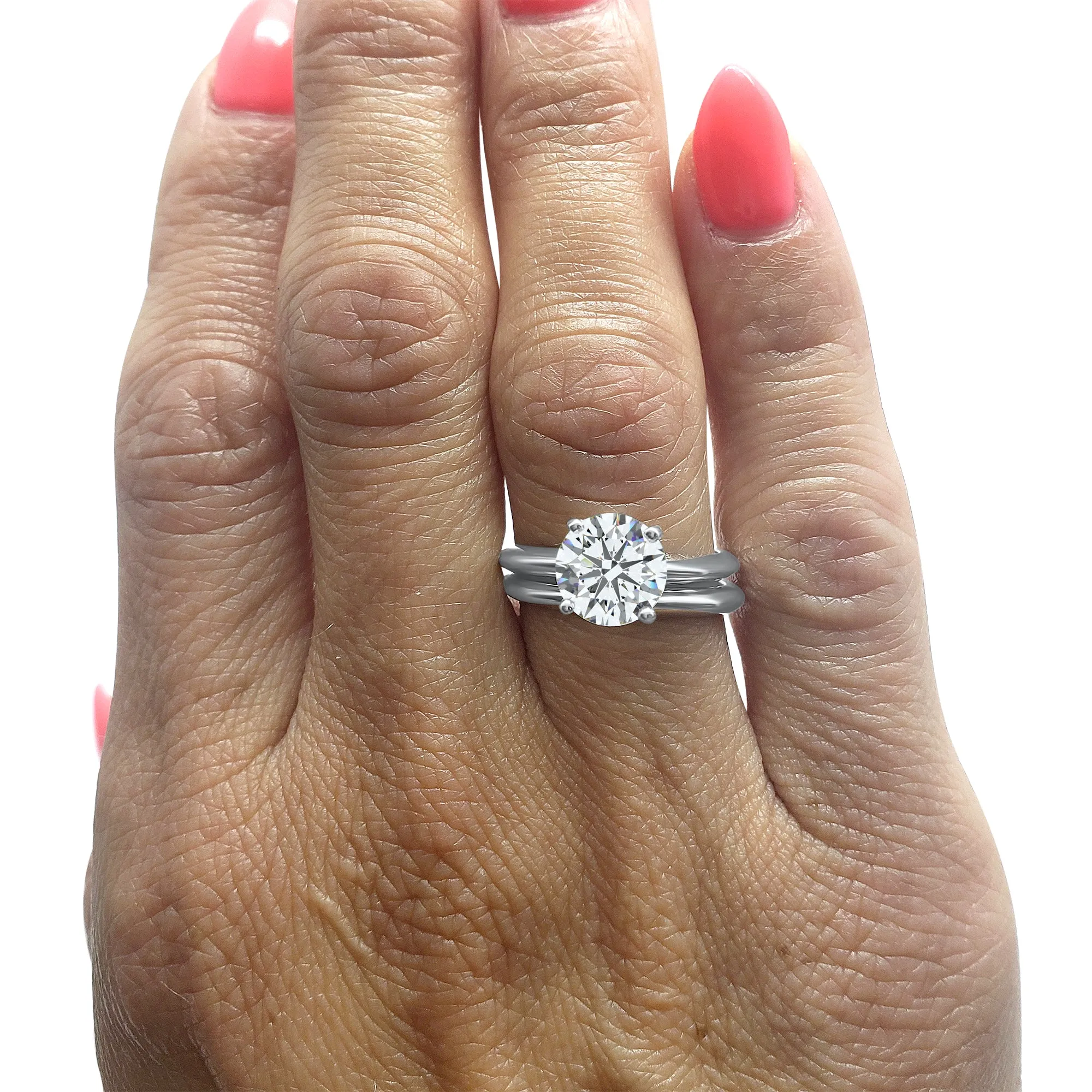 IGI Certified Diamond F Color Bridal Set | 14k White Gold 4-Prong Solitaire Engagement Ring and Wedding Band