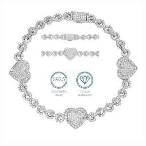 Infinity Heart 925 Sterling Silver 4.67CT Moissanite 8" Bracelet - M306509