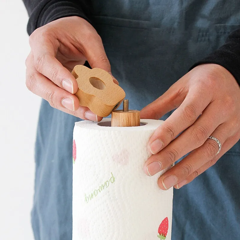 Japanese-Style Solid Wood Paper Towel Roll Holder Rack