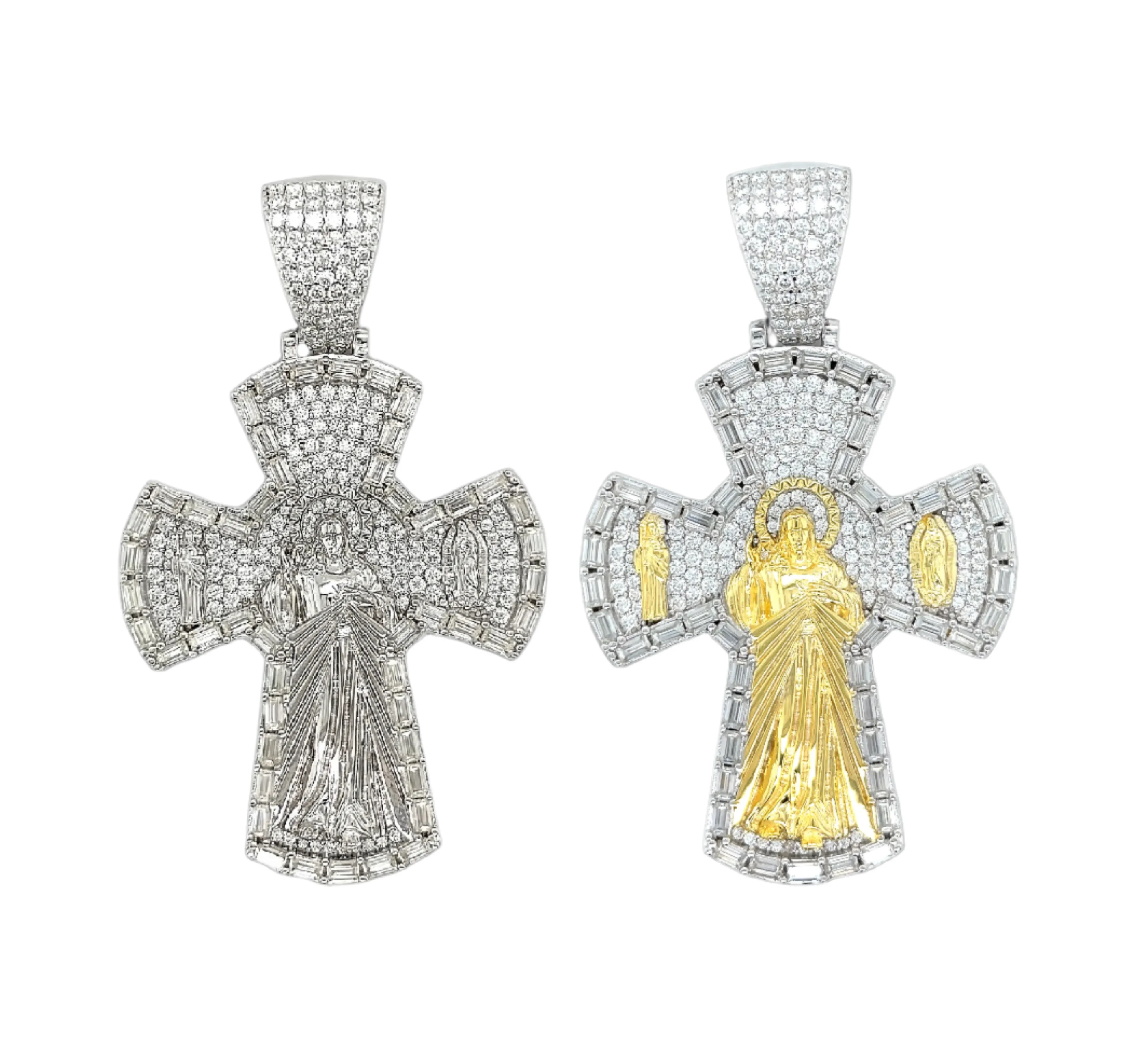 Jesus Cross Lab-Created Moissanite Sterling Silver Charm Pendant - M421629