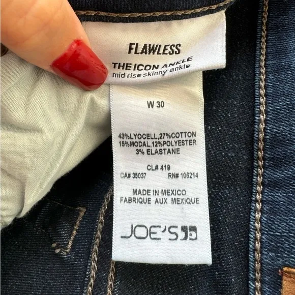 Joe's Jeans The Icon Ankle Dark Wash Mid Rise Skinny Denim Women's 30