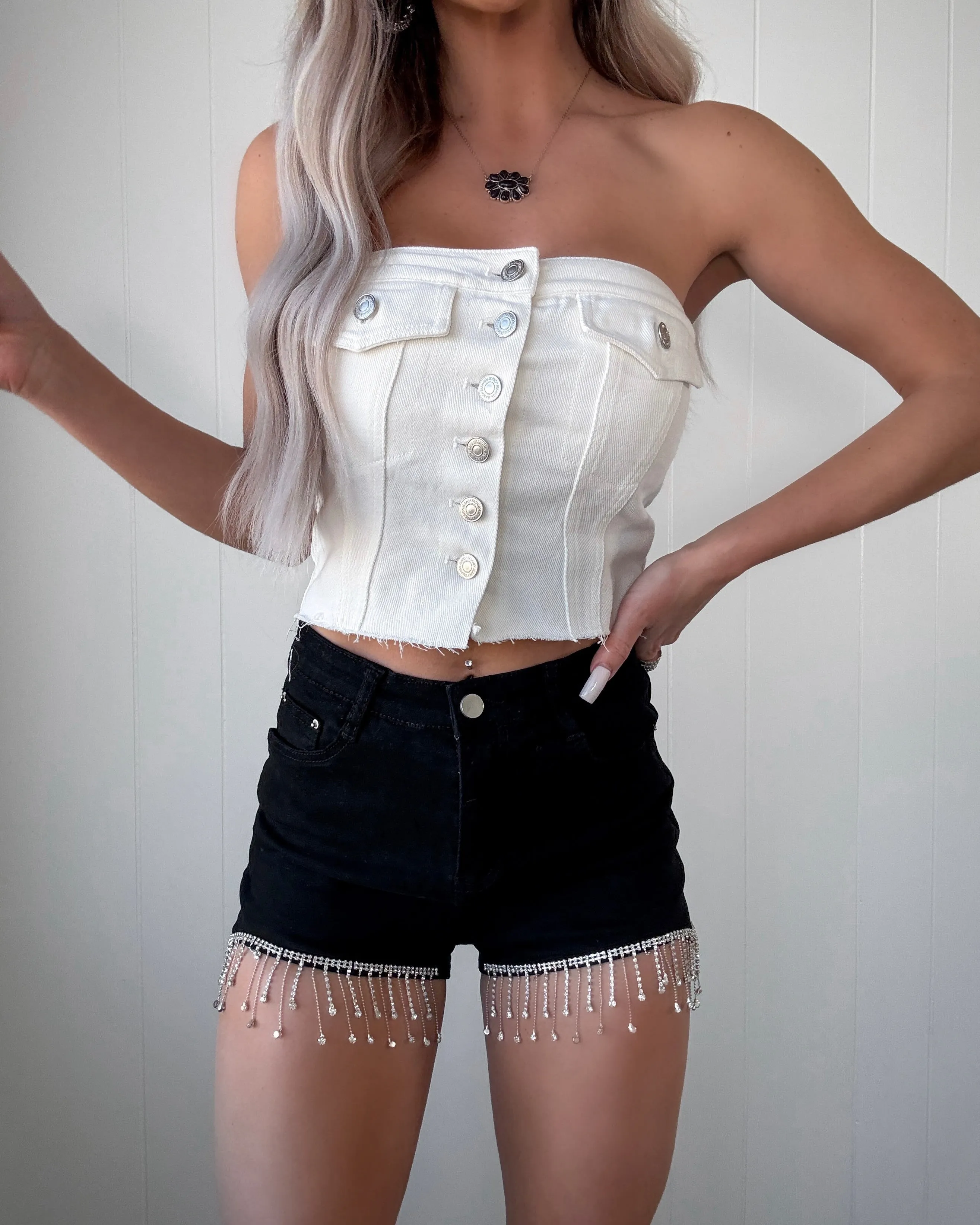 Kaylani Denim Corset Top - Ivory