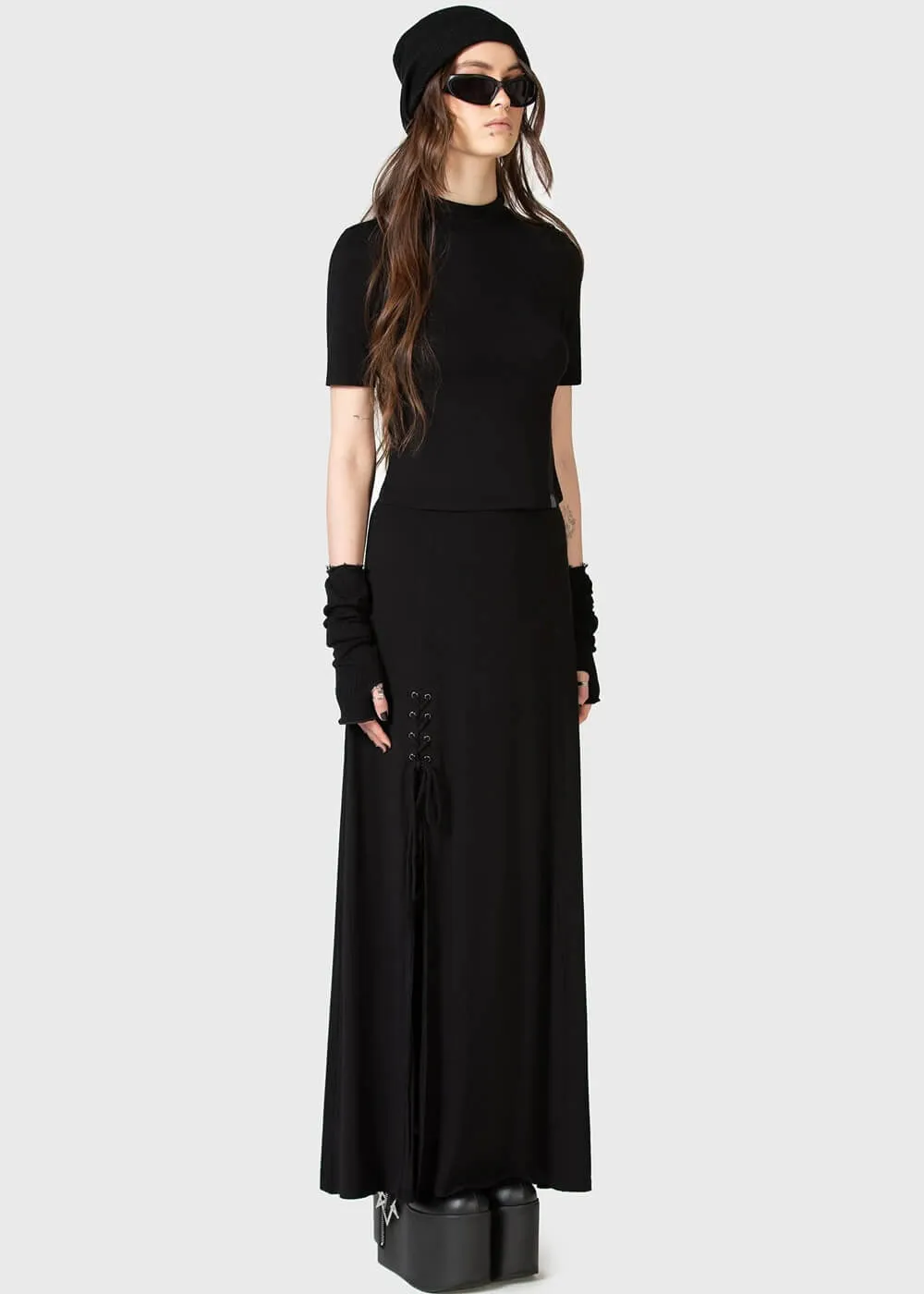Killstar Kihilist Secretly Weep Maxi Skirt Black