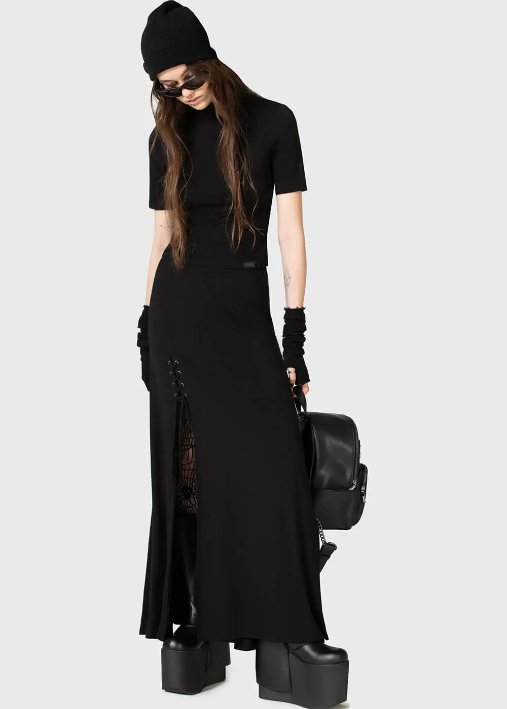 Killstar Kihilist Secretly Weep Maxi Skirt Black