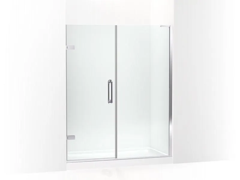 KOHLER K-27617-10L Components 57-1/4"–58" W x 71-1/2" H frameless pivot shower door with 3/8" Crystal Clear glass and back-to-back vertical door pulls