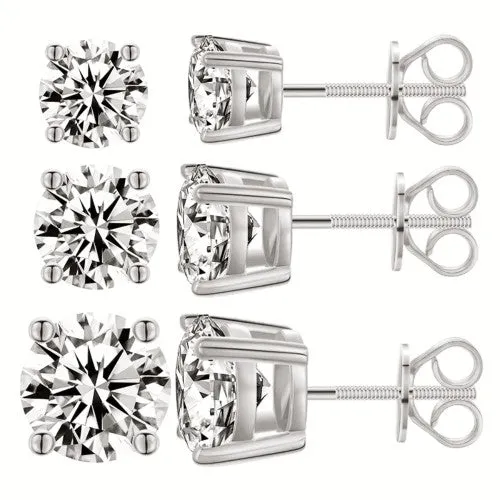Lab-Created Moissanite 925 Sterling Silver 4 Prongs Round Stud Earrings - M200029-Round