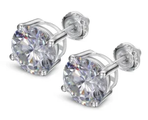 Lab-Created Moissanite 925 Sterling Silver 4 Prongs Round Stud Earrings - M200029-Round
