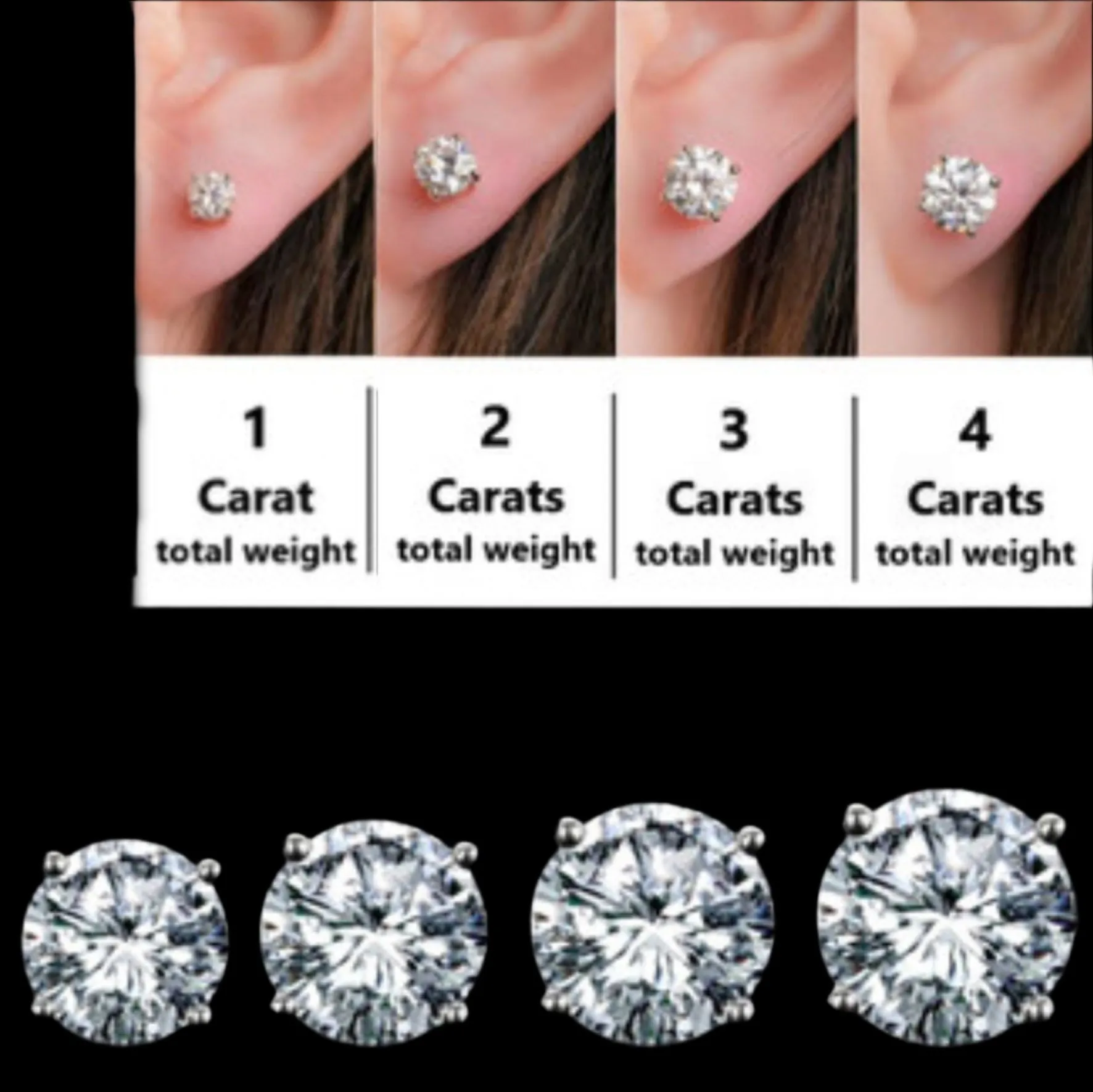 Lab-Created Moissanite 925 Sterling Silver 4 Prongs Round Stud Earrings - M200029-Round