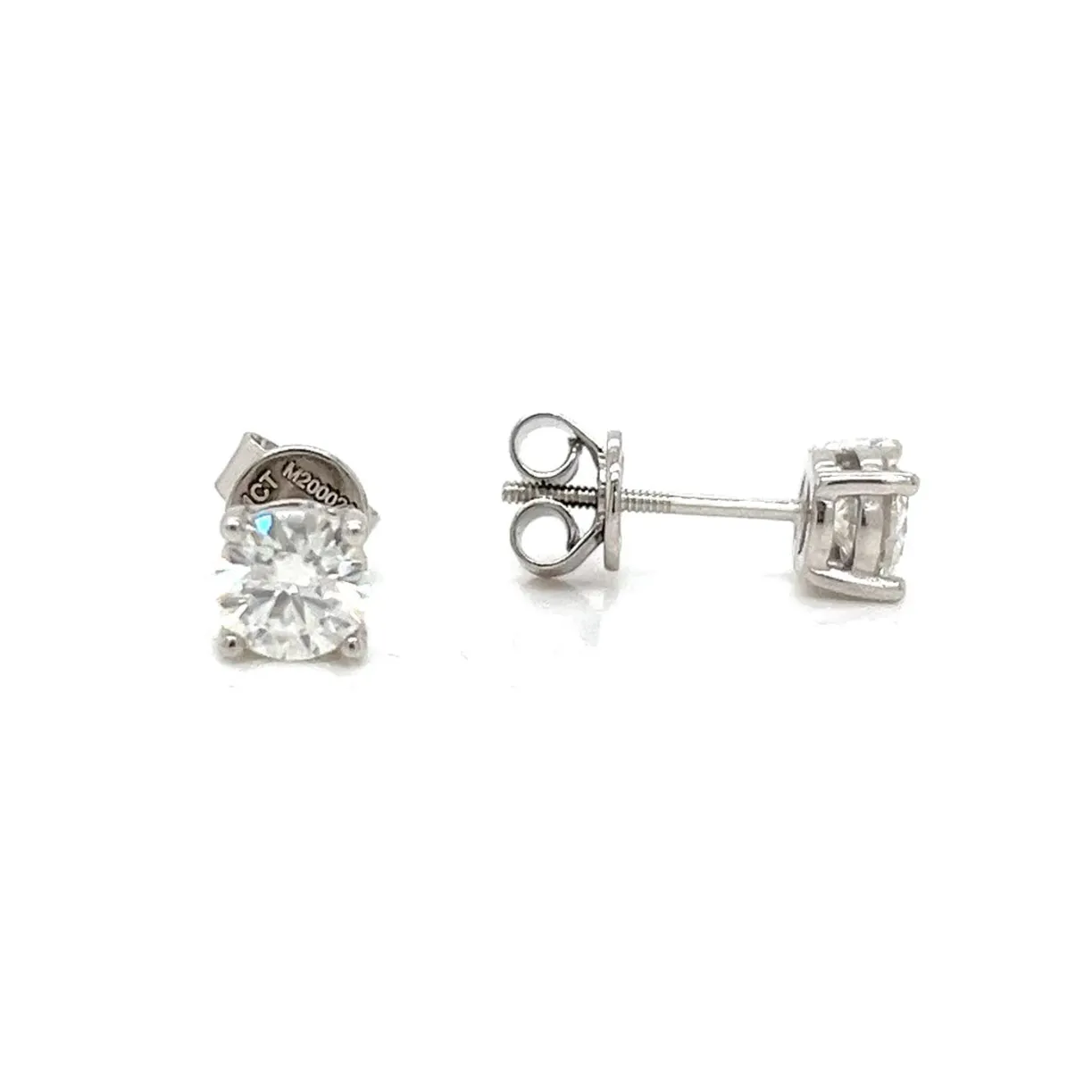 Lab-Created Moissanite 925 Sterling Silver 4 Prongs Round Stud Earrings - M200029-Round