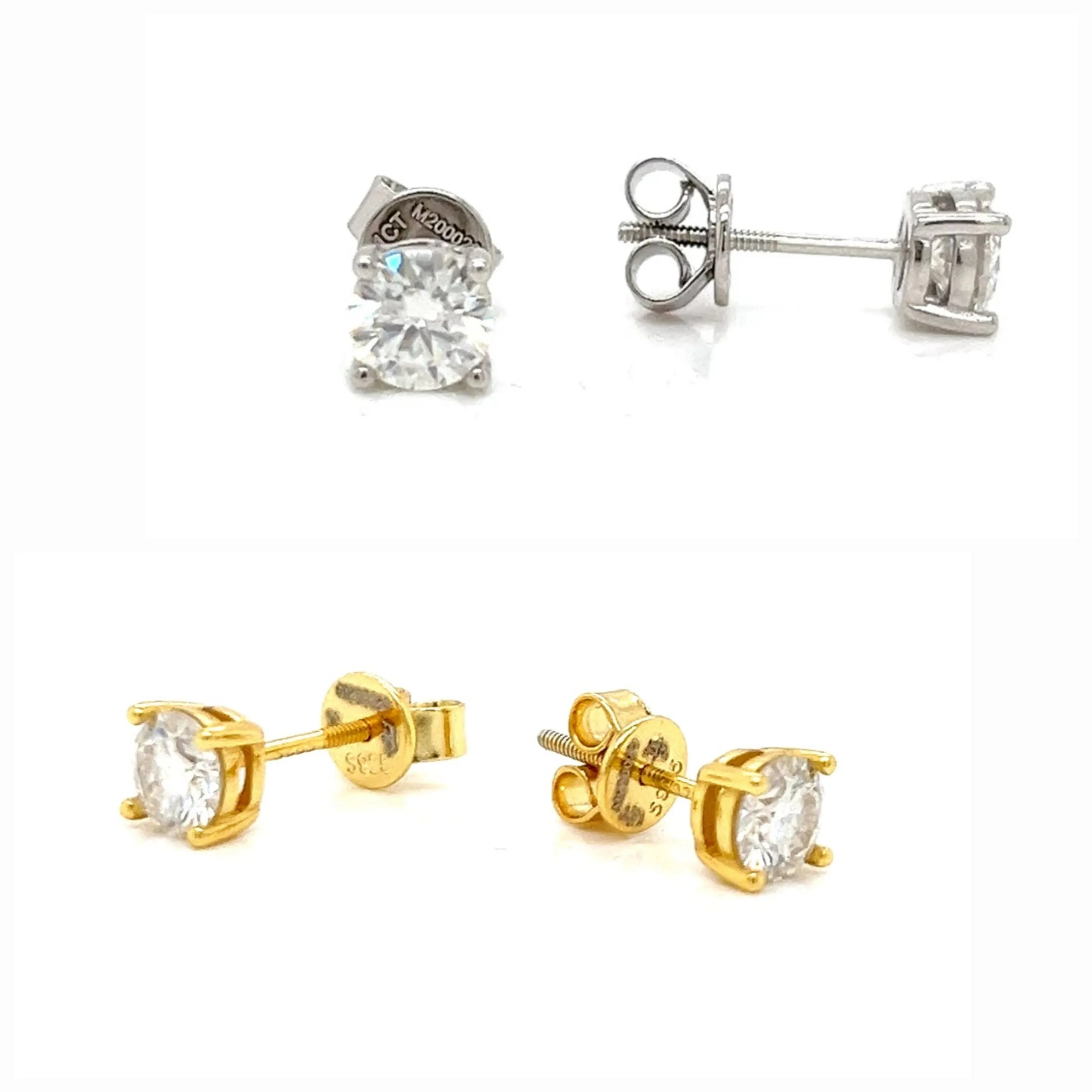 Lab-Created Moissanite 925 Sterling Silver 4 Prongs Round Stud Earrings - M200029-Round