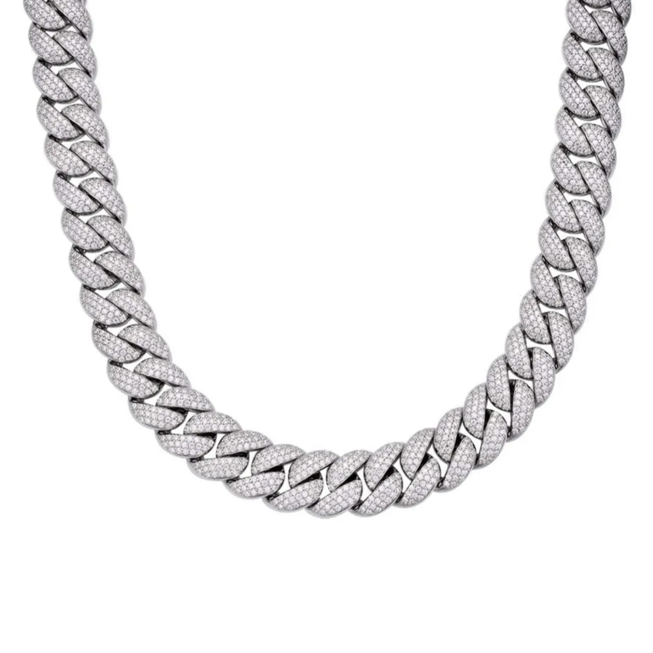 Lab-Created Moissanite Sterling Silver 925 Fine Iced Men's Solid 10mm Miami Cuban Chain Necklace - M513069