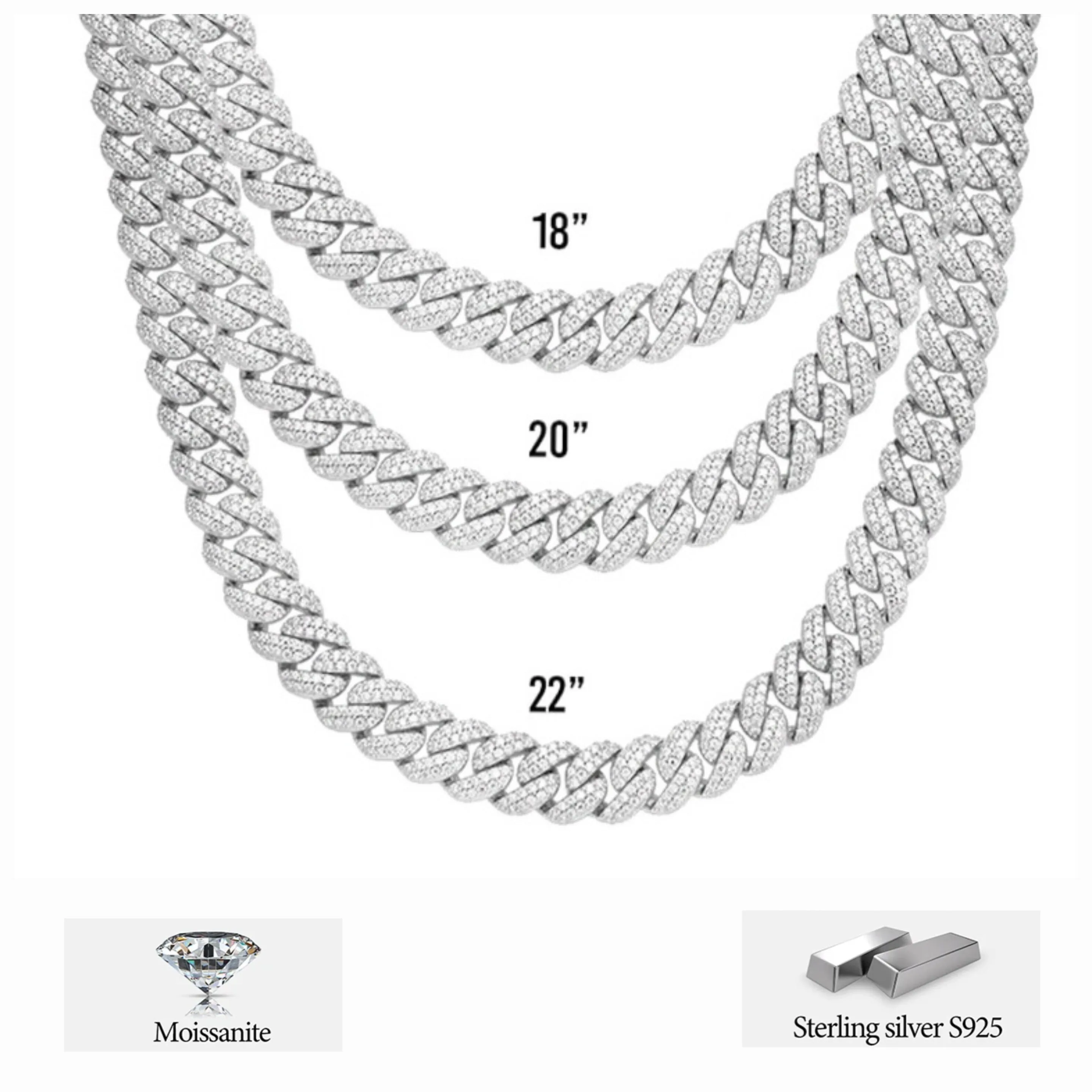 Lab-Created Moissanite Sterling Silver 925 Fine Iced Men's Solid 10mm Miami Cuban Chain Necklace - M513069