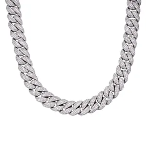 Lab-Created Moissanite Sterling Silver 925 Fine Iced Men's Solid 10mm Miami Cuban Chain Necklace - M513069