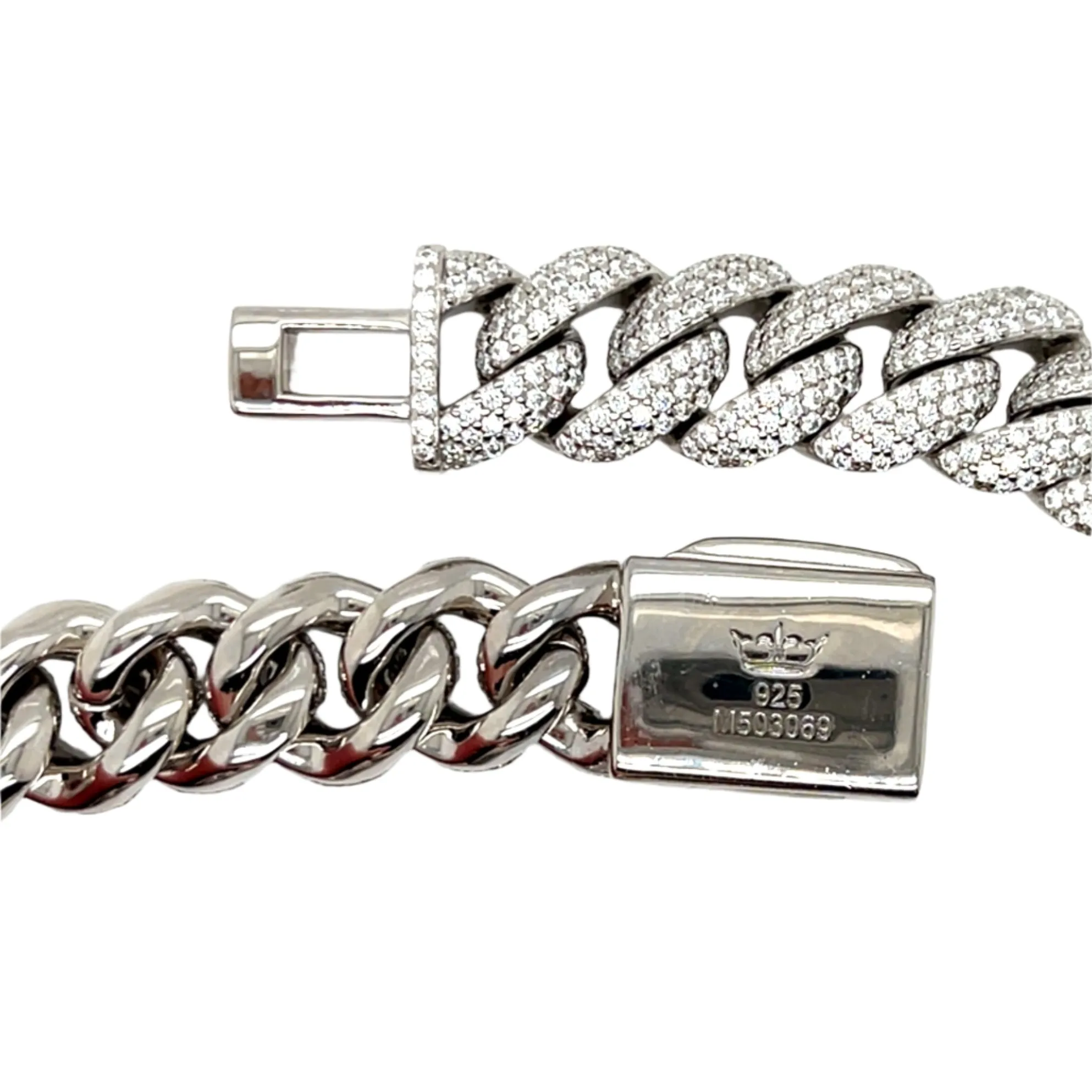 Lab-Created Moissanite Sterling Silver 925 Fine Iced Men's Solid 10mm Miami Cuban Chain Necklace - M513069