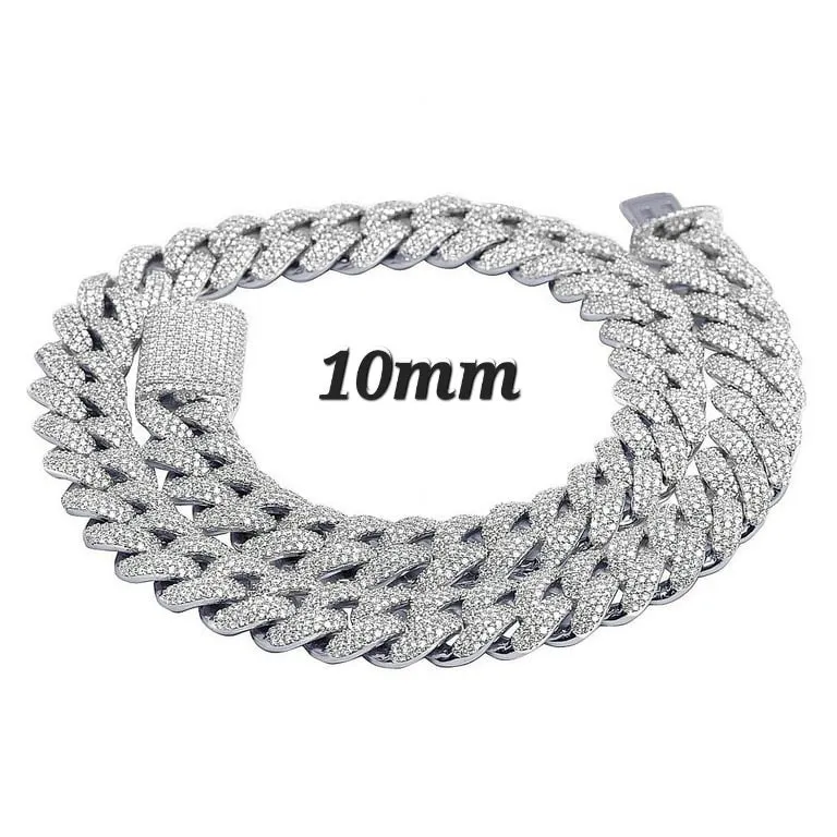 Lab-Created Moissanite Sterling Silver 925 Fine Iced Men's Solid 10mm Miami Cuban Chain Necklace - M513069
