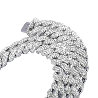 Lab-Created Moissanite Sterling Silver 925 Fine Iced Men's Solid 10mm Miami Cuban Chain Necklace - M513069