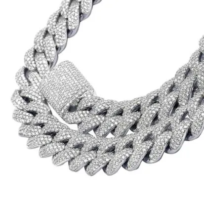 Lab-Created Moissanite Sterling Silver 925 Fine Iced Men's Solid 10mm Miami Cuban Chain Necklace - M513069