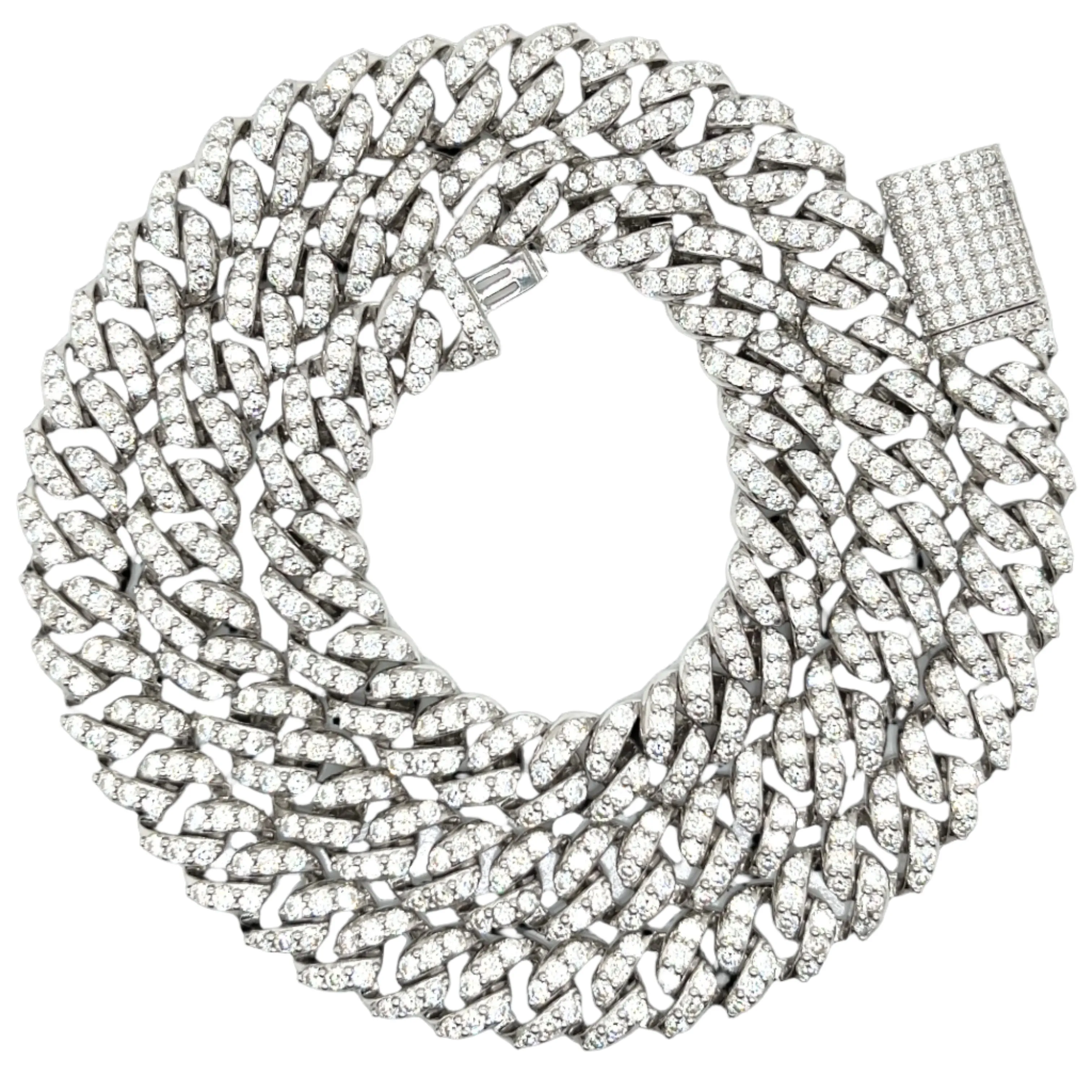 Lab-Created Moissanite Sterling Silver 925 Fine Iced Men's Solid 10mm Miami Cuban Chain Necklace - M513069