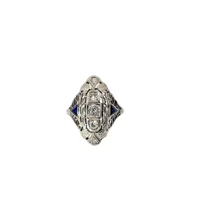 Ladies 18k White Gold Vintage Diamond & Sapphire Ring