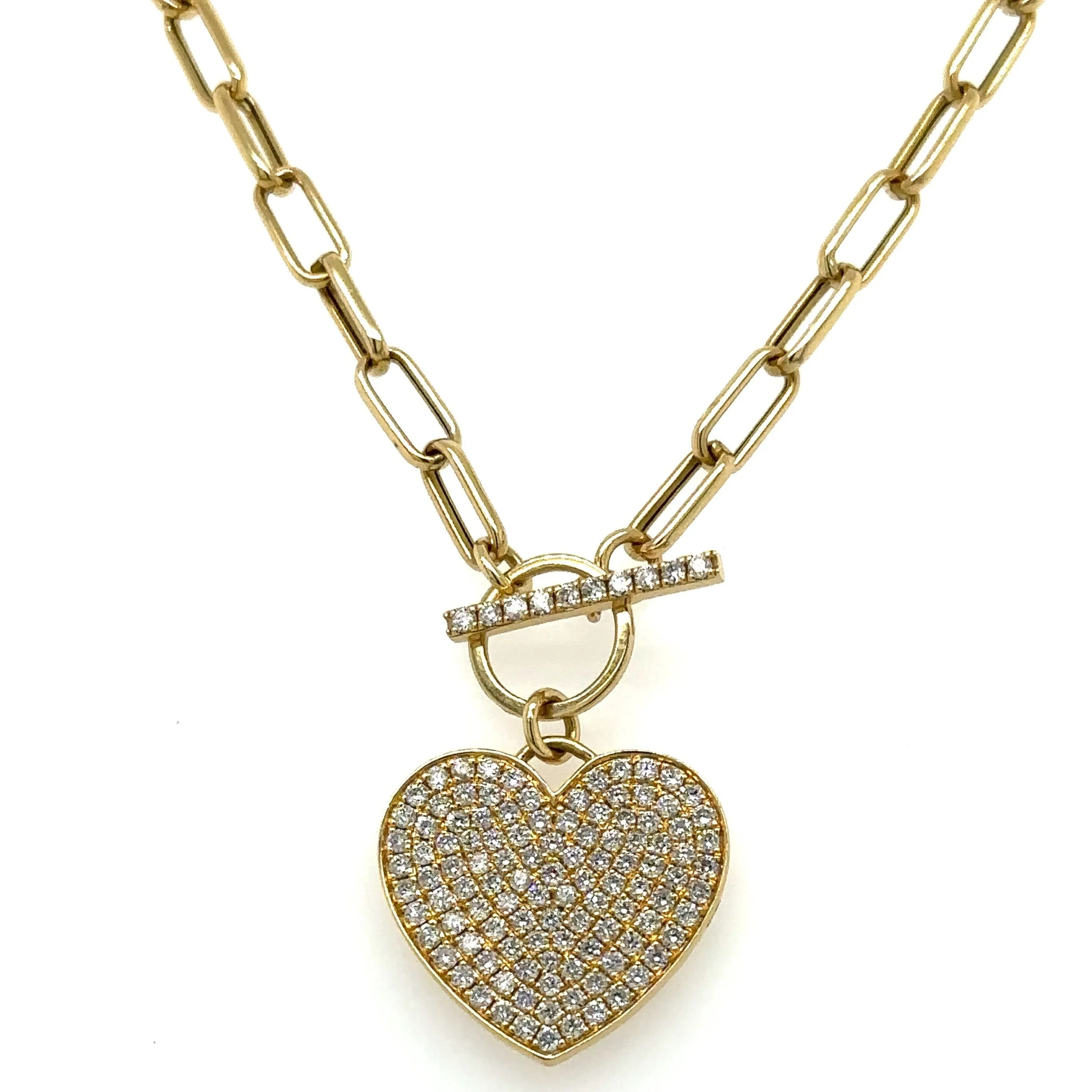 Ladies Diamond Pave Heart Pendant Necklace